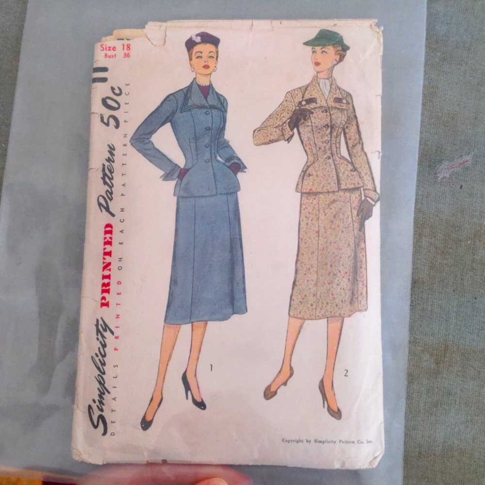 Vintage 1940s 1950s Simplicity 8428 suit sewing pattern size 18/36 bust
